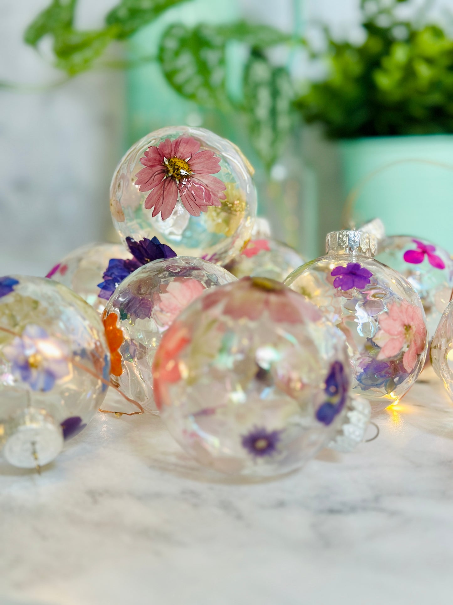 Pressed Flower Bauble Christmas Ornaments - Set of Three