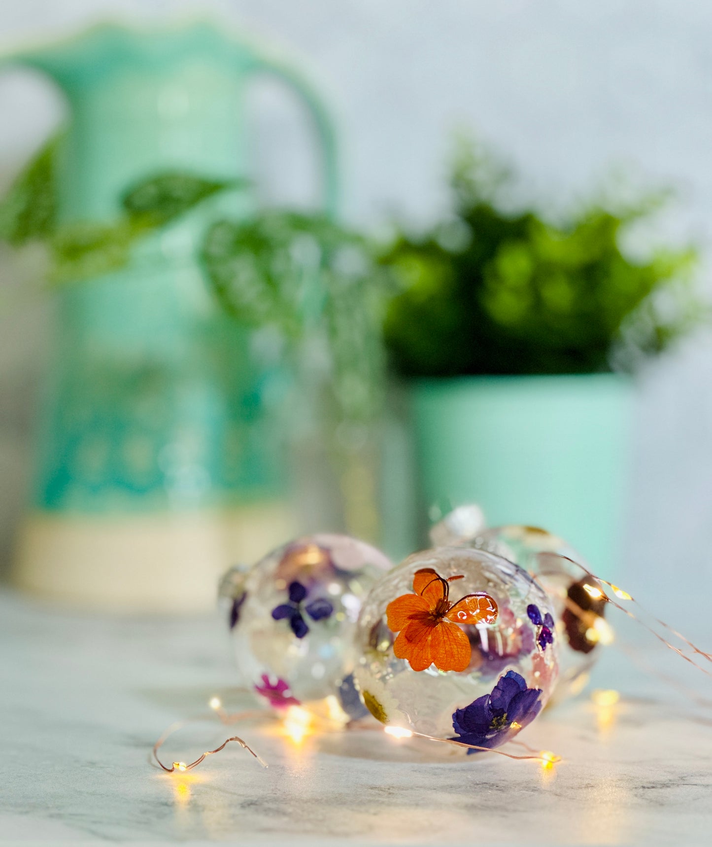 Pressed Flower Bauble Christmas Ornaments - Set of Three