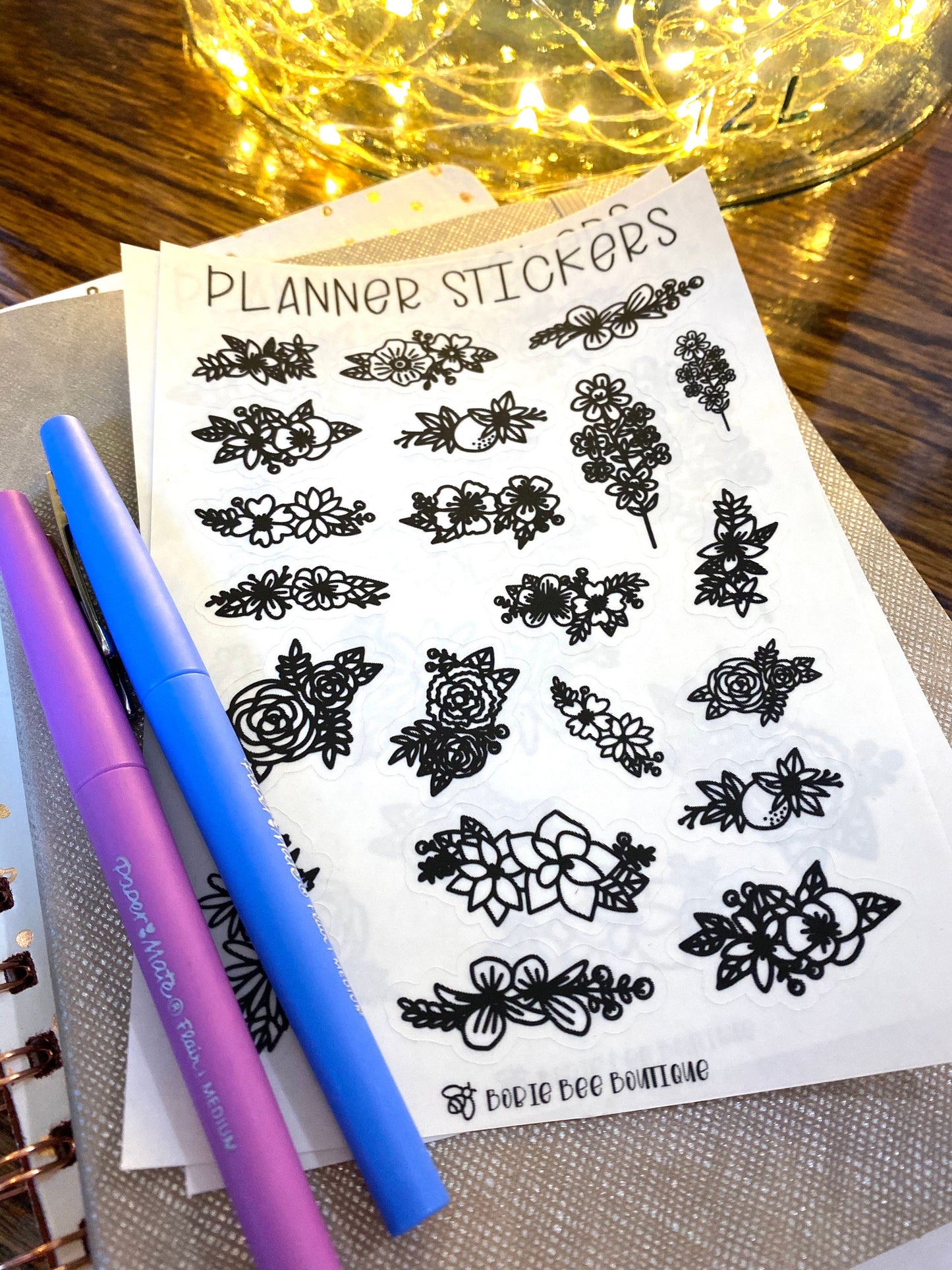 Hand-drawn Tattoo Flower Sticker Set