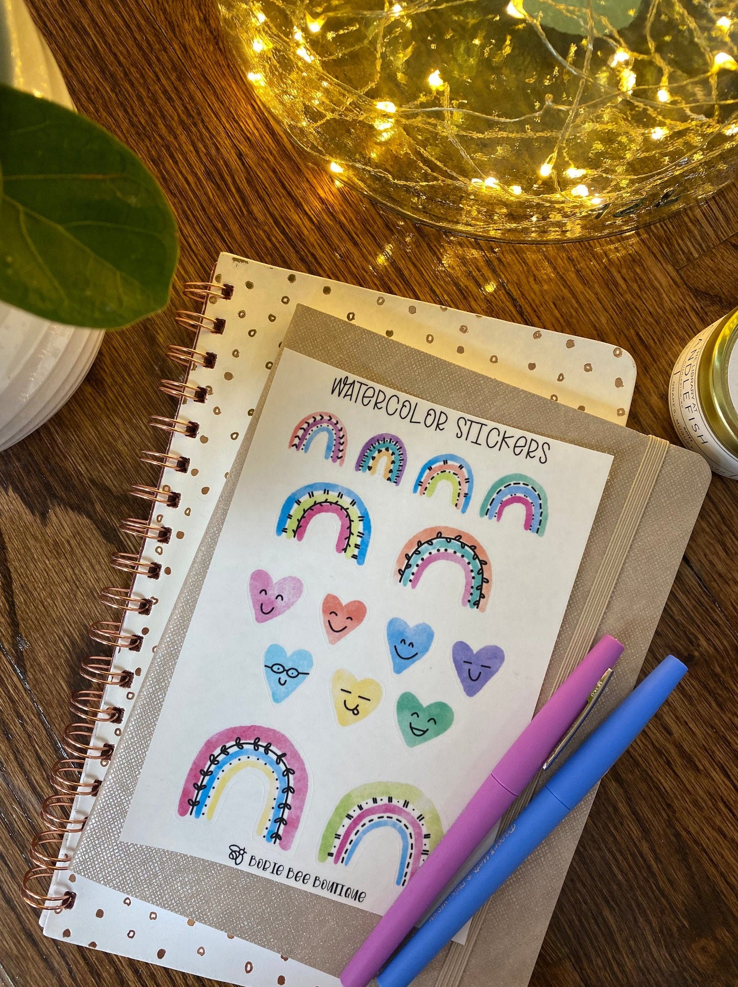 Watercolor Rainbow & Heart Sticker Set