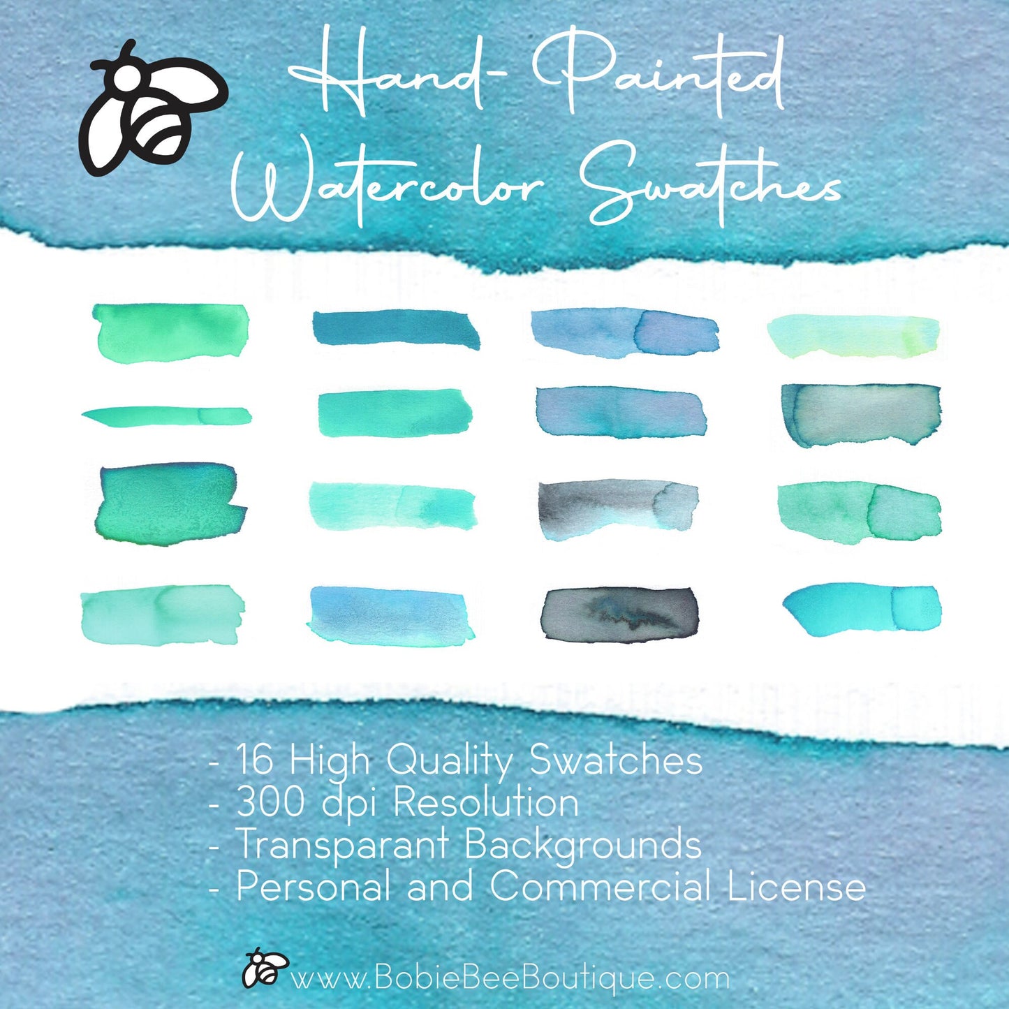 Aqua Watercolor Swatch Bundle
