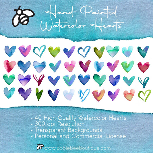 Colorful Heart Watercolor Bundle - Transparent Background PNG
