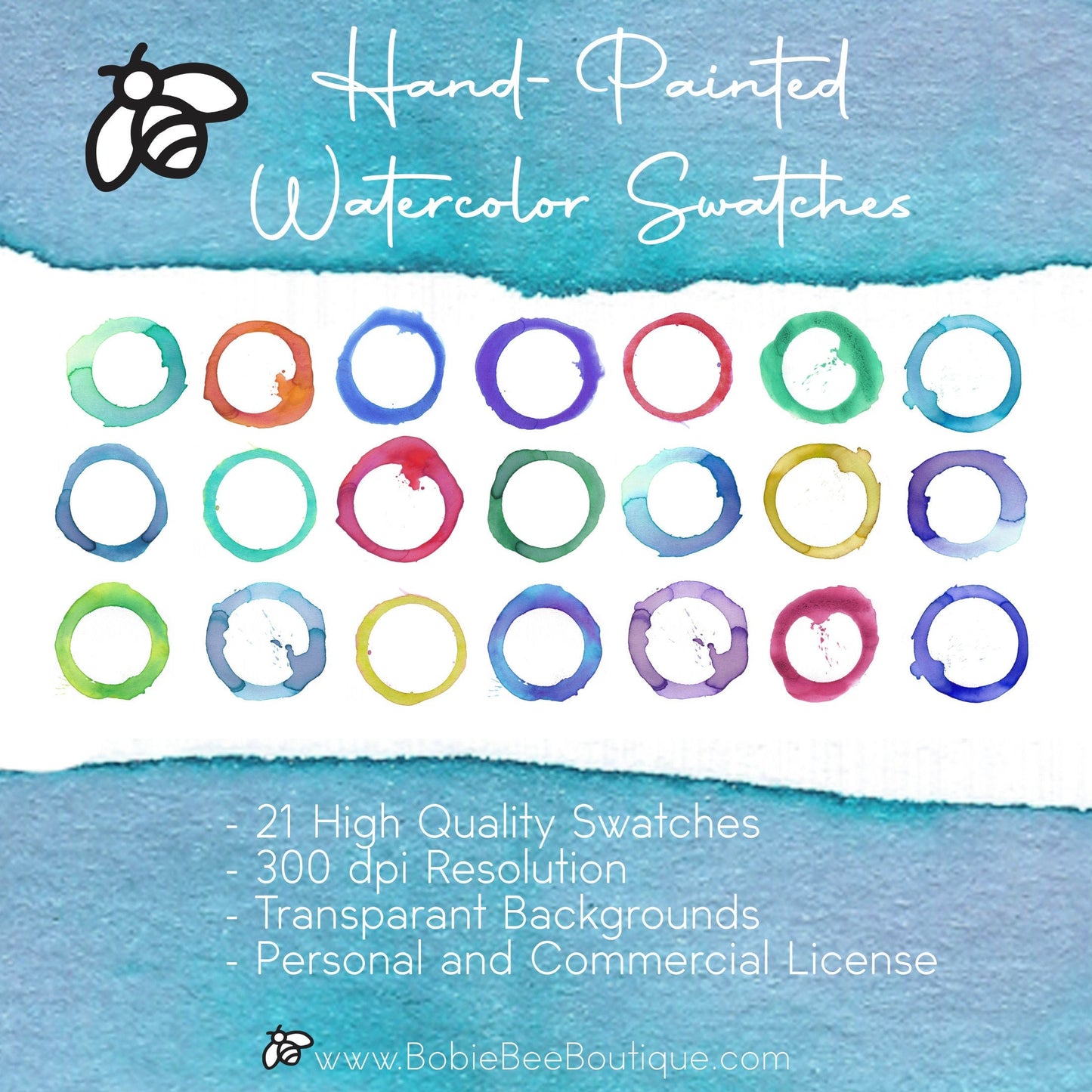 Colorful Watercolor Ring Bundle - Transparent Background PNG