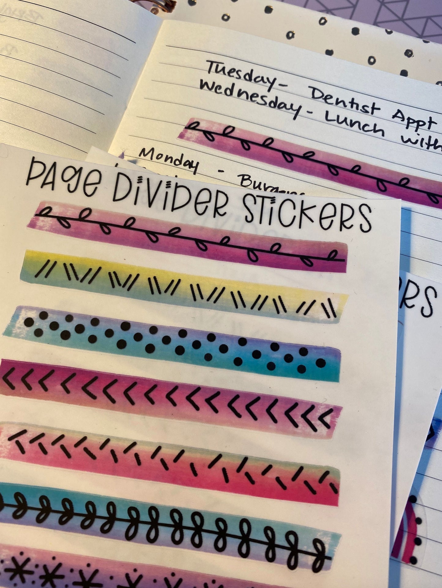 Colorful Doodle Page Divider Sticker Pack for Planner
