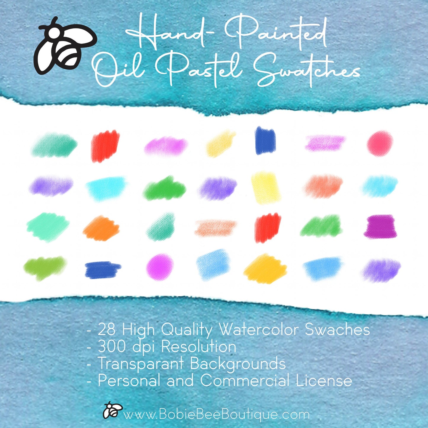 Set 28 Colorful Digital Oil Pastel Swatches - PNG Transparent Background