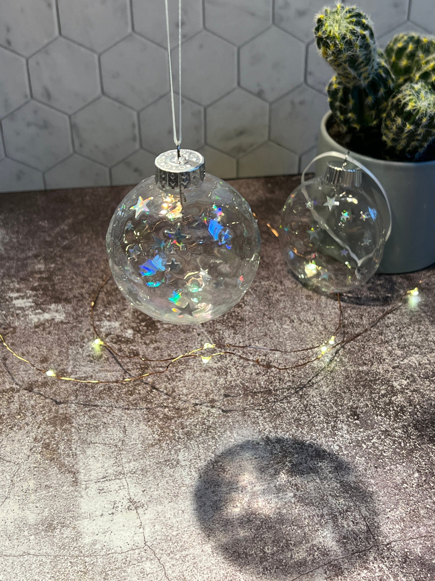 Bauble Christmas Ornament Ball - Holographic Stars