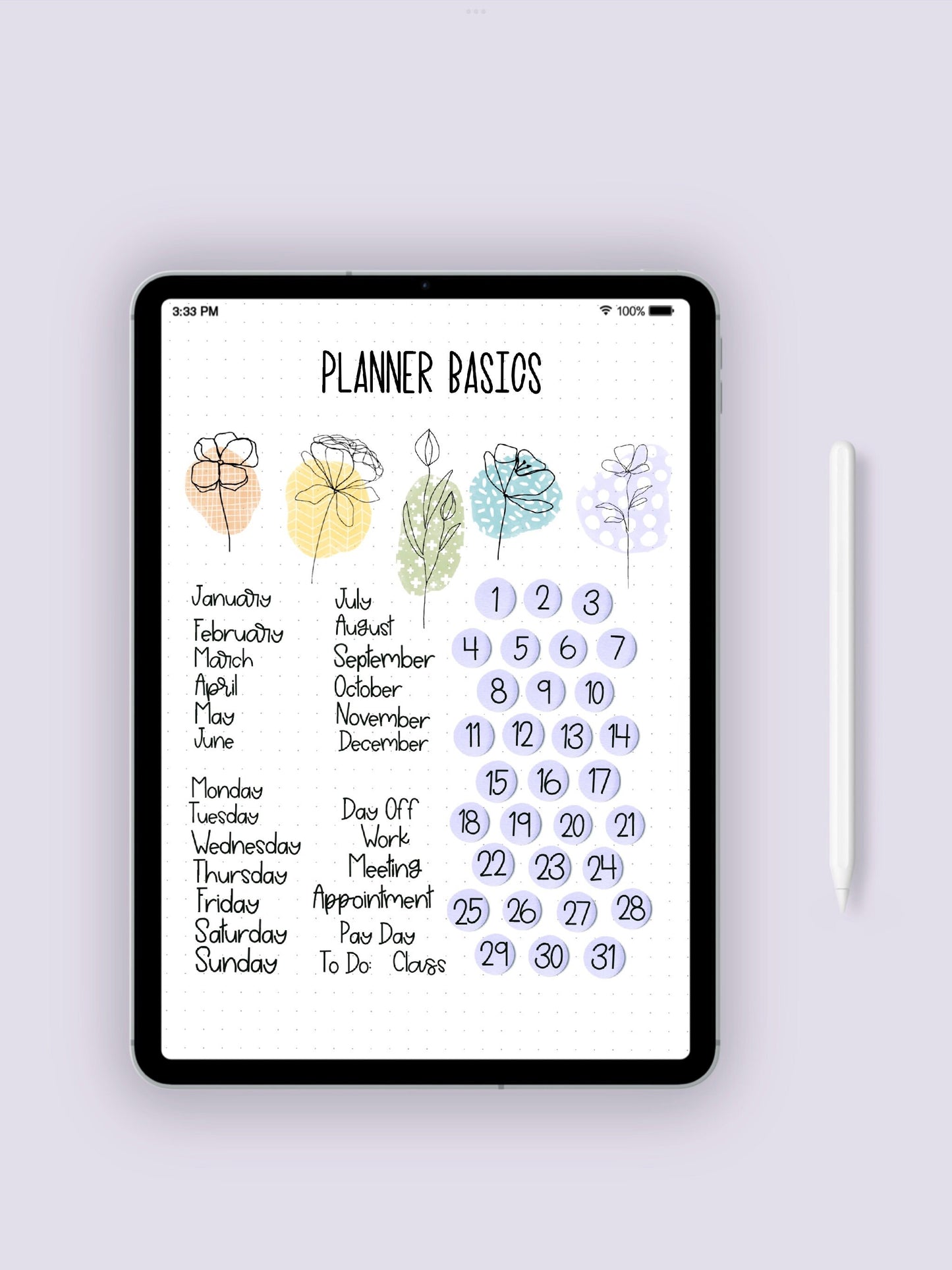 Set of 96 Planner Essentials Digital Stickers for GoodNotes