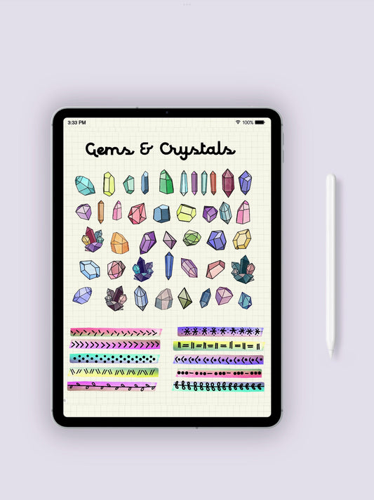 Set of 52 Gems & Crystals Planner Digital Stickers for GoodNotes