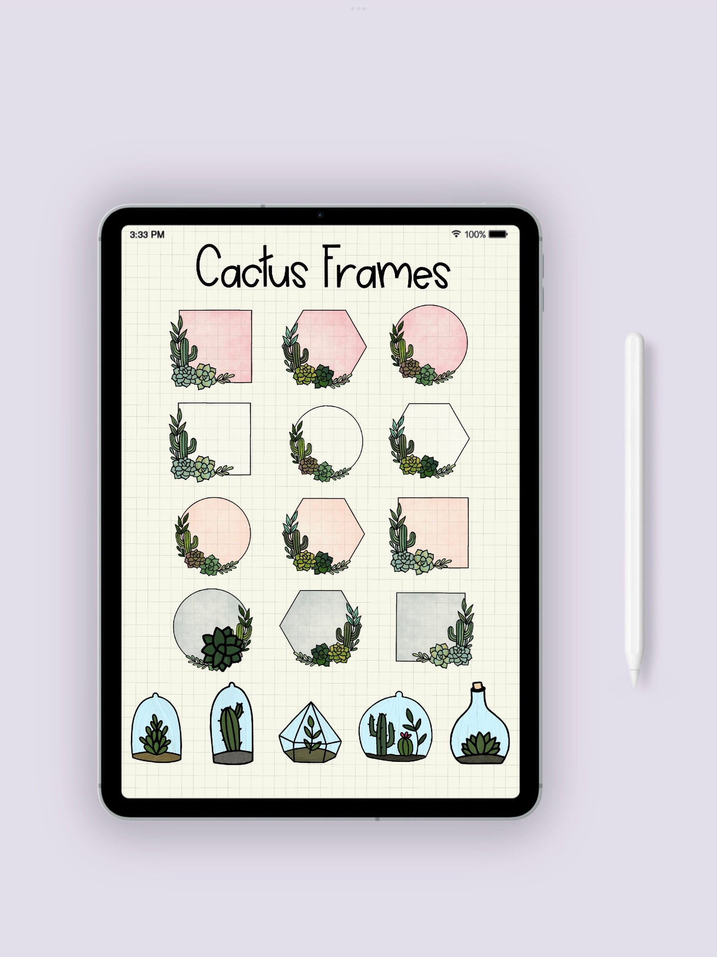 Set of 18 Cactus Frame Planner Digital Stickers for GoodNotes