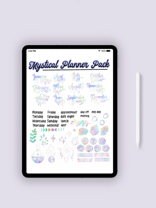 Set of 54 Mystical Planner Digital Stickers for GoodNotes
