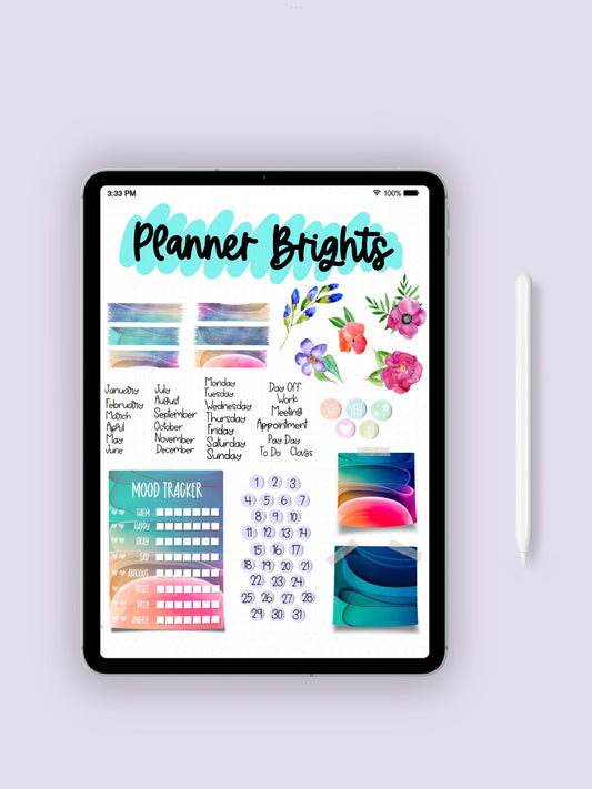 Set of 97 Bright and Colorful Planner Digital Stickers for GoodNotes