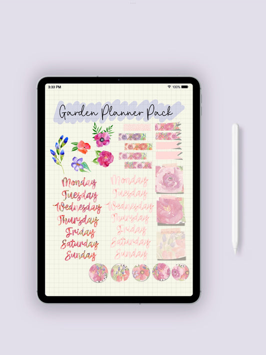 Set of 45 Floral Garden Planner Digital Stickers for GoodNotes